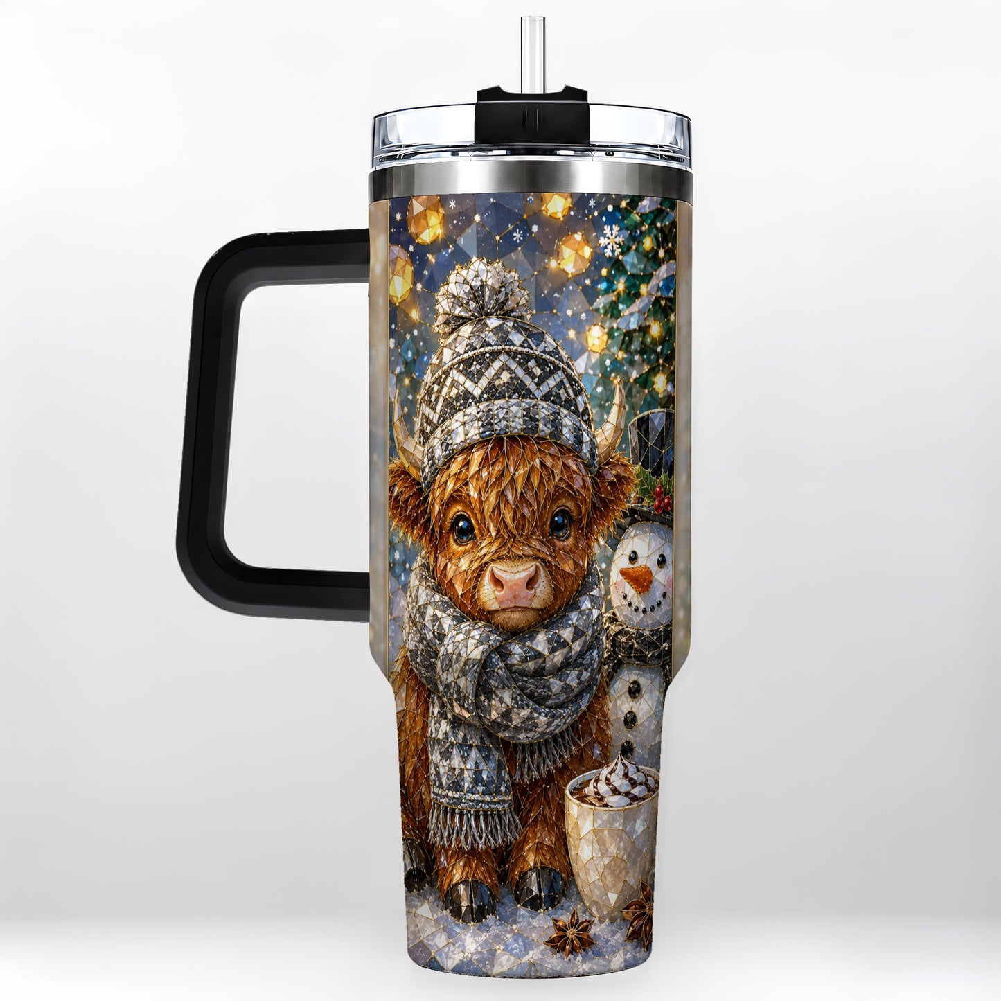 #pl[40oz|Black] Highland Cow 40oz Tumbler with Handle, Stainless Steel Travel Cup