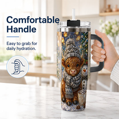 #pl[40oz|Black] Highland Cow 40oz Tumbler with Handle, Stainless Steel Travel Cup