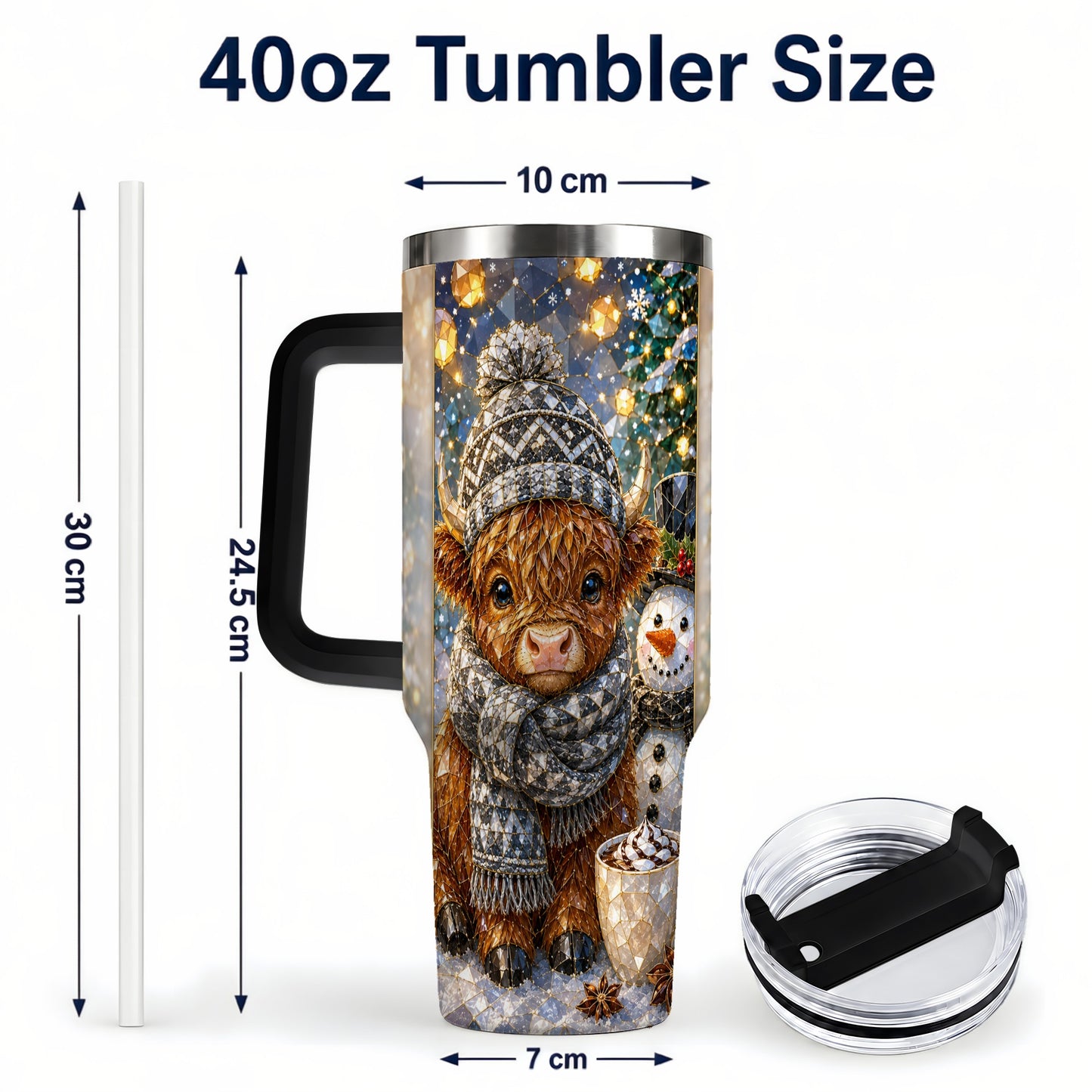 #pl[40oz|Black] Highland Cow 40oz Tumbler with Handle, Stainless Steel Travel Cup