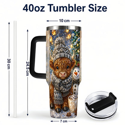#pl[40oz|Black] Highland Cow 40oz Tumbler with Handle, Stainless Steel Travel Cup