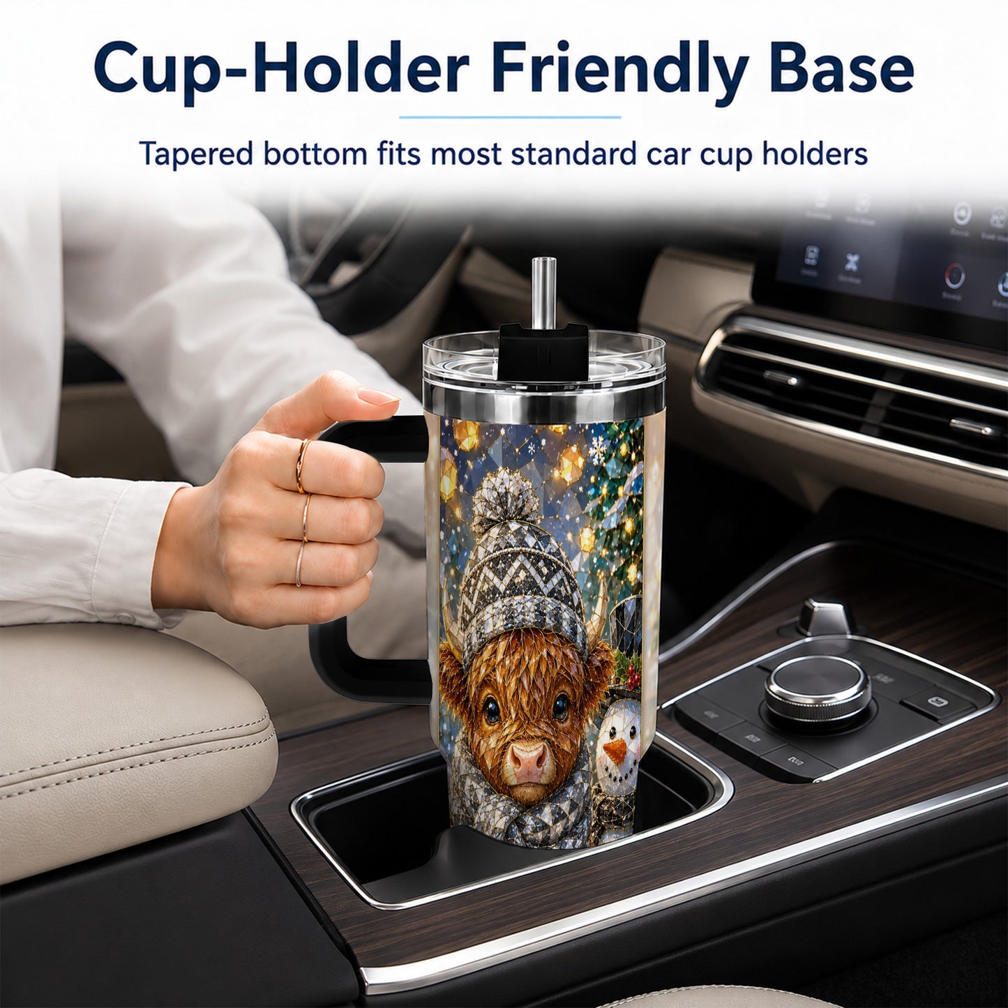 #pl[40oz|Black] Highland Cow 40oz Tumbler with Handle, Stainless Steel Travel Cup