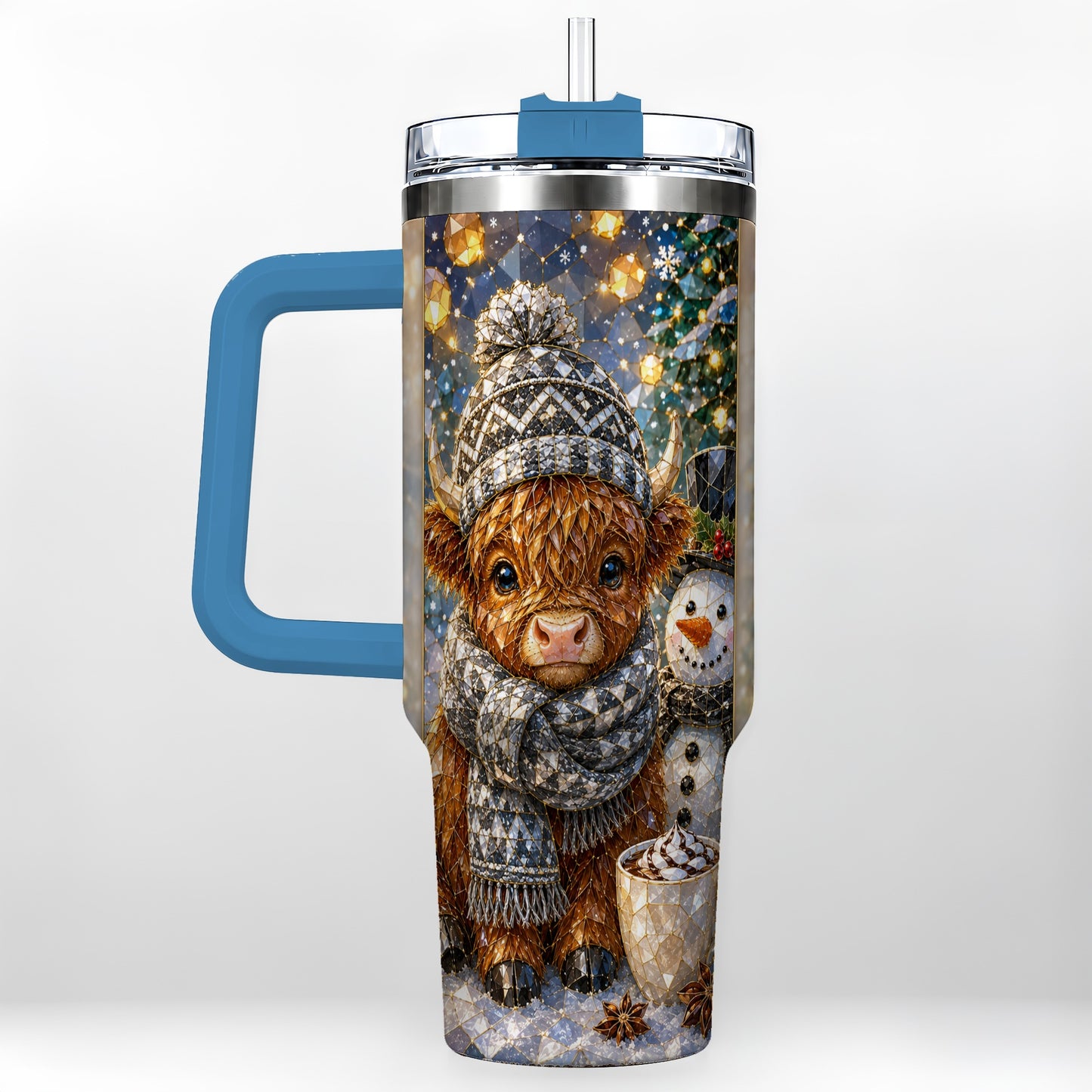 #pl[40oz|Blue] Highland Cow 40oz Tumbler with Handle, Stainless Steel Travel Cup