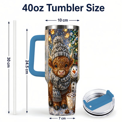 #pl[40oz|Blue] Highland Cow 40oz Tumbler with Handle, Stainless Steel Travel Cup