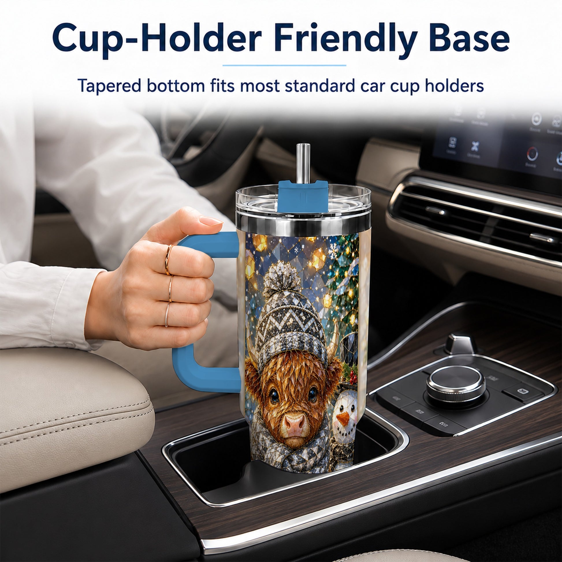 #pl[40oz|Blue] Highland Cow 40oz Tumbler with Handle, Stainless Steel Travel Cup