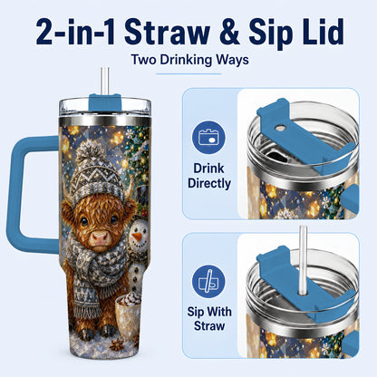 #pl[40oz|Blue] Highland Cow 40oz Tumbler with Handle, Stainless Steel Travel Cup