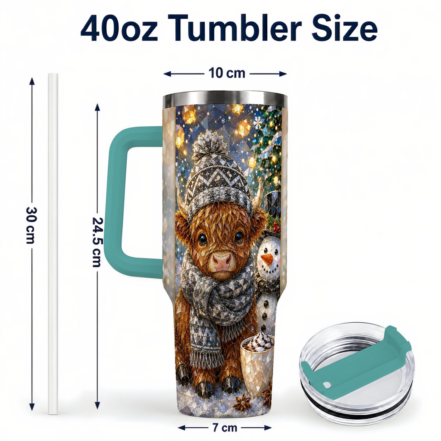 #pl[40oz|Green] Highland Cow 40oz Tumbler with Handle, Stainless Steel Travel Cup