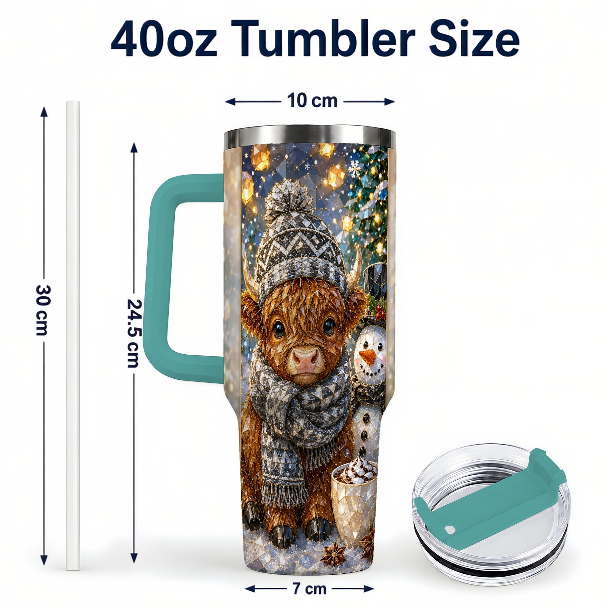 #pl[40oz|Green] Highland Cow 40oz Tumbler with Handle, Stainless Steel Travel Cup