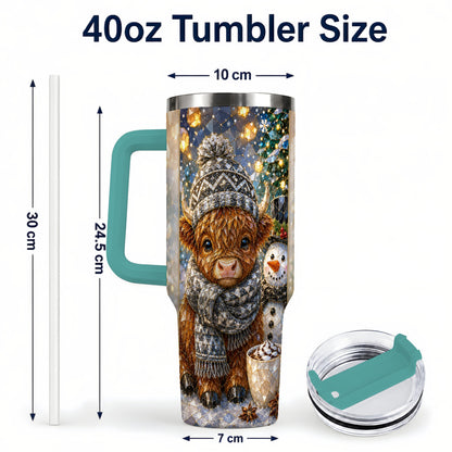 #pl[40oz|Green] Highland Cow 40oz Tumbler with Handle, Stainless Steel Travel Cup