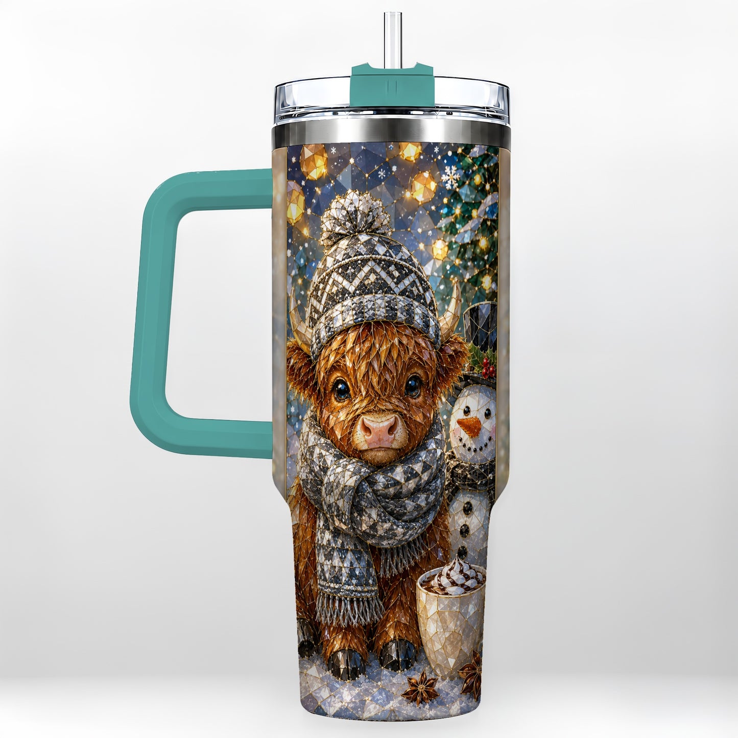 #pl[40oz|Green] Highland Cow 40oz Tumbler with Handle, Stainless Steel Travel Cup