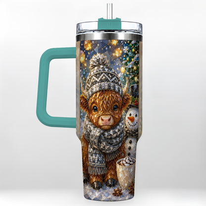 #pl[40oz|Green] Highland Cow 40oz Tumbler with Handle, Stainless Steel Travel Cup