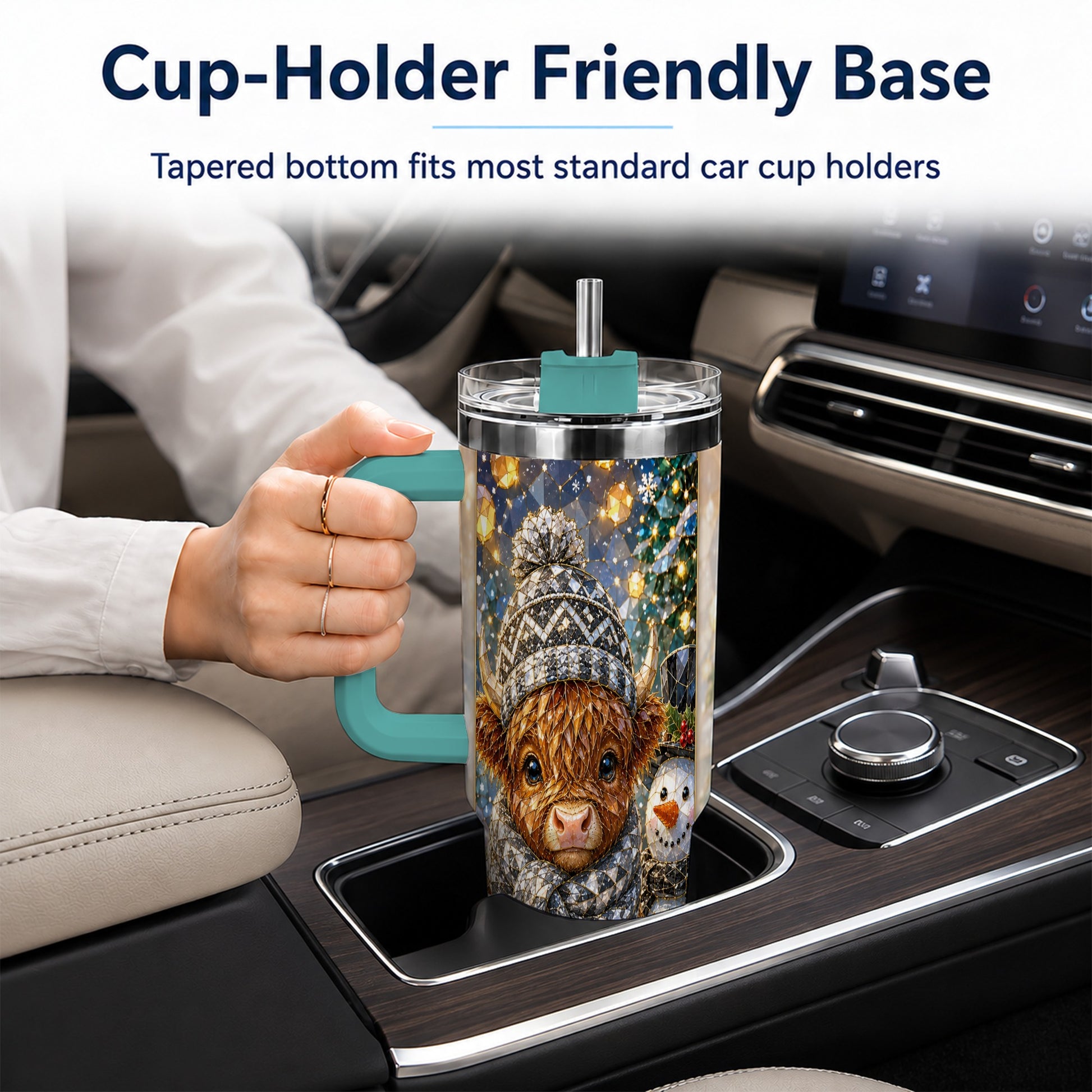 #pl[40oz|Green] Highland Cow 40oz Tumbler with Handle, Stainless Steel Travel Cup