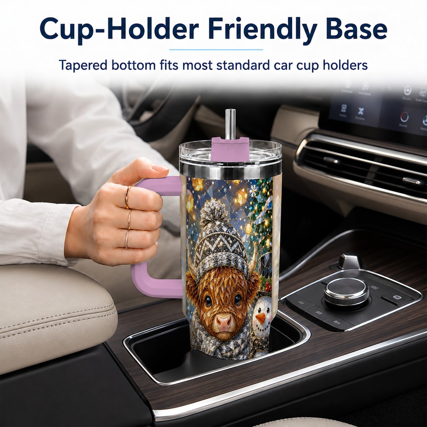 #pl[40oz|Pink] Highland Cow 40oz Tumbler with Handle, Stainless Steel Travel Cup