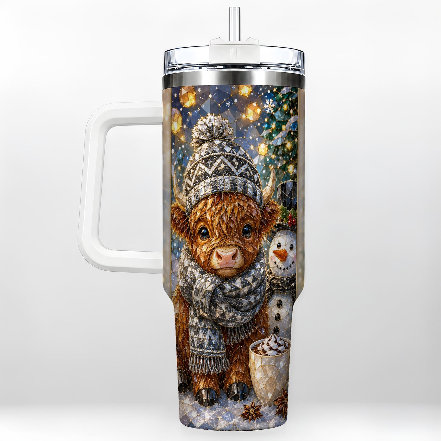 #pl[40oz|White] Highland Cow 40oz Tumbler with Handle, Stainless Steel Travel Cup