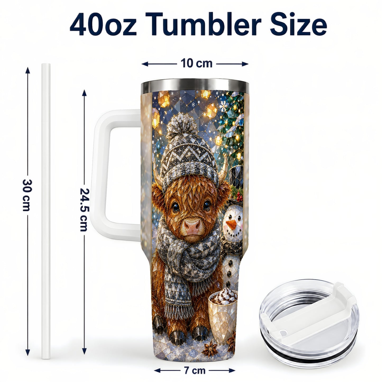 #pl[40oz|White] Highland Cow 40oz Tumbler with Handle, Stainless Steel Travel Cup