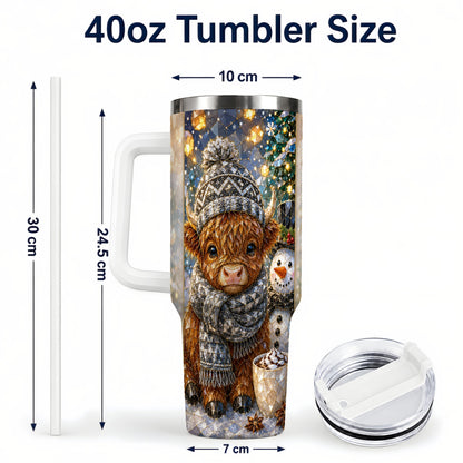 #pl[40oz|White] Highland Cow 40oz Tumbler with Handle, Stainless Steel Travel Cup