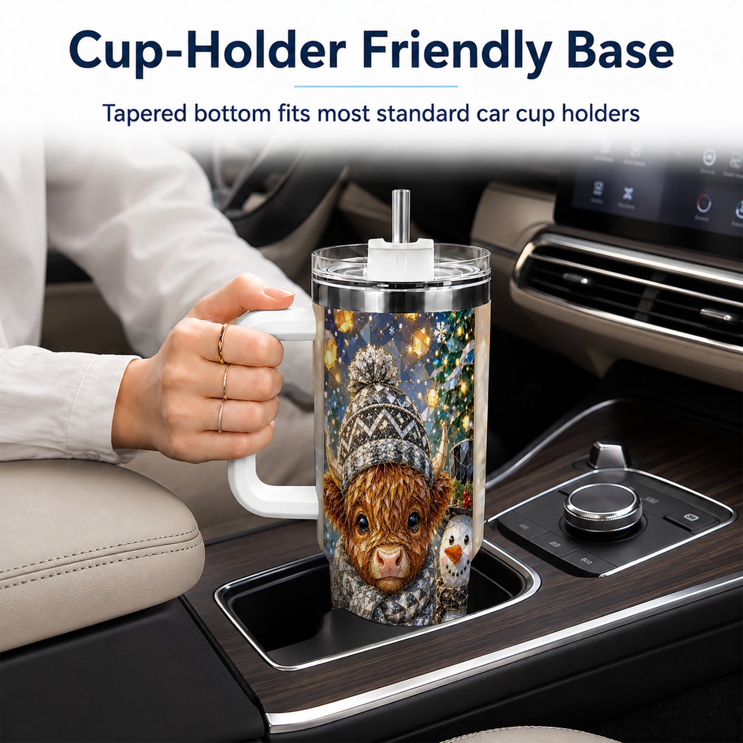#pl[40oz|White] Highland Cow 40oz Tumbler with Handle, Stainless Steel Travel Cup