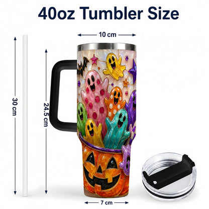 #pl[40oz|Black] Cute Ghost 40oz Tumbler with Handle, Stainless Steel Travel Cup
