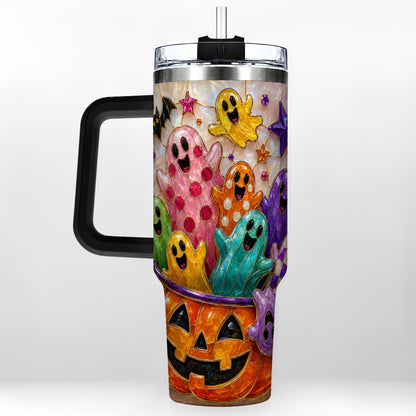 #pl[40oz|Black] Cute Ghost 40oz Tumbler with Handle, Stainless Steel Travel Cup