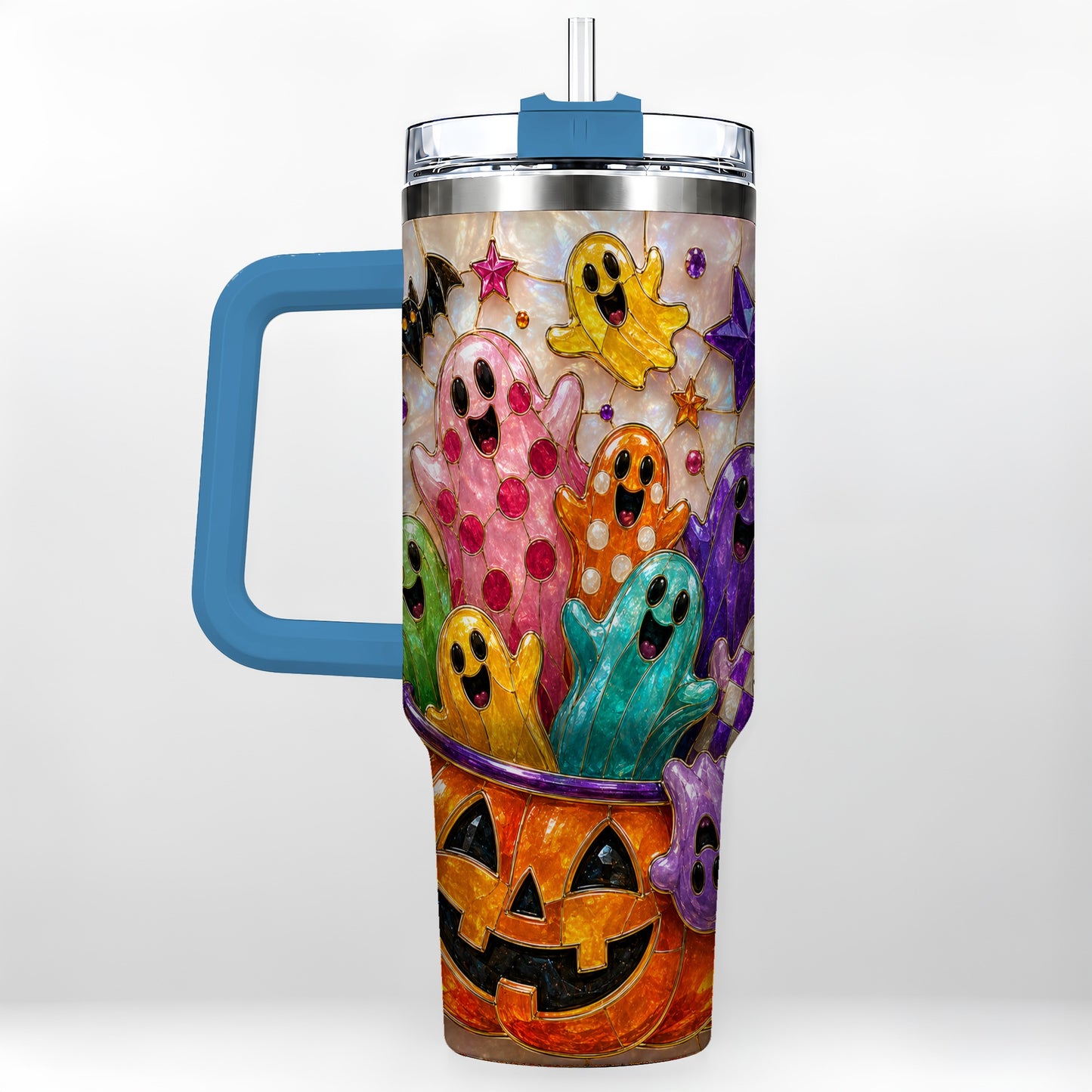 #pl[40oz|Blue] Cute Ghost 40oz Tumbler with Handle, Stainless Steel Travel Cup