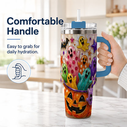 #pl[40oz|Blue] Cute Ghost 40oz Tumbler with Handle, Stainless Steel Travel Cup