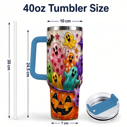 #pl[40oz|Blue] Cute Ghost 40oz Tumbler with Handle, Stainless Steel Travel Cup