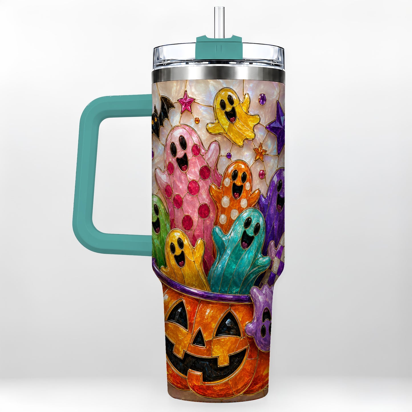 #pl[40oz|Green] Cute Ghost 40oz Tumbler with Handle, Stainless Steel Travel Cup