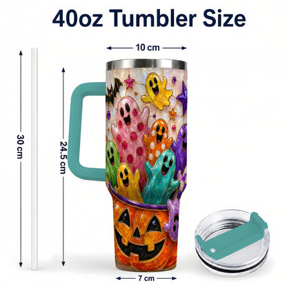 #pl[40oz|Green] Cute Ghost 40oz Tumbler with Handle, Stainless Steel Travel Cup