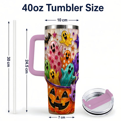 #pl[40oz|Pink] Cute Ghost 40oz Tumbler with Handle, Stainless Steel Travel Cup