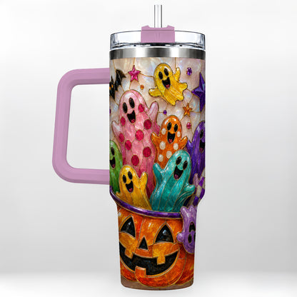 #pl[40oz|Pink] Cute Ghost 40oz Tumbler with Handle, Stainless Steel Travel Cup