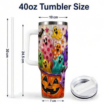 #pl[40oz|White] Cute Ghost 40oz Tumbler with Handle, Stainless Steel Travel Cup