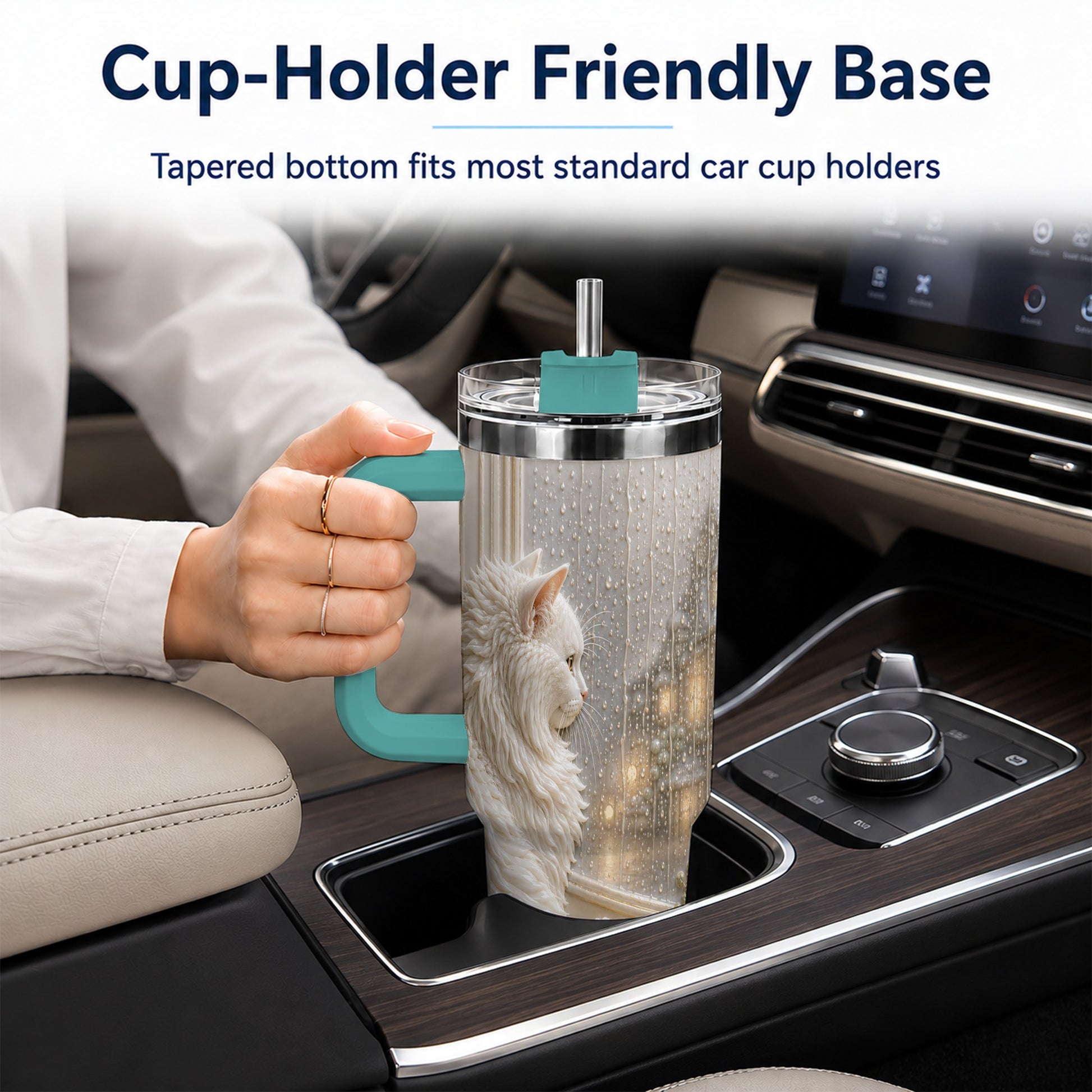 #pl[40oz|Green] Rainy Window Cat 40oz Tumbler with Handle, Stainless Steel Travel Cup