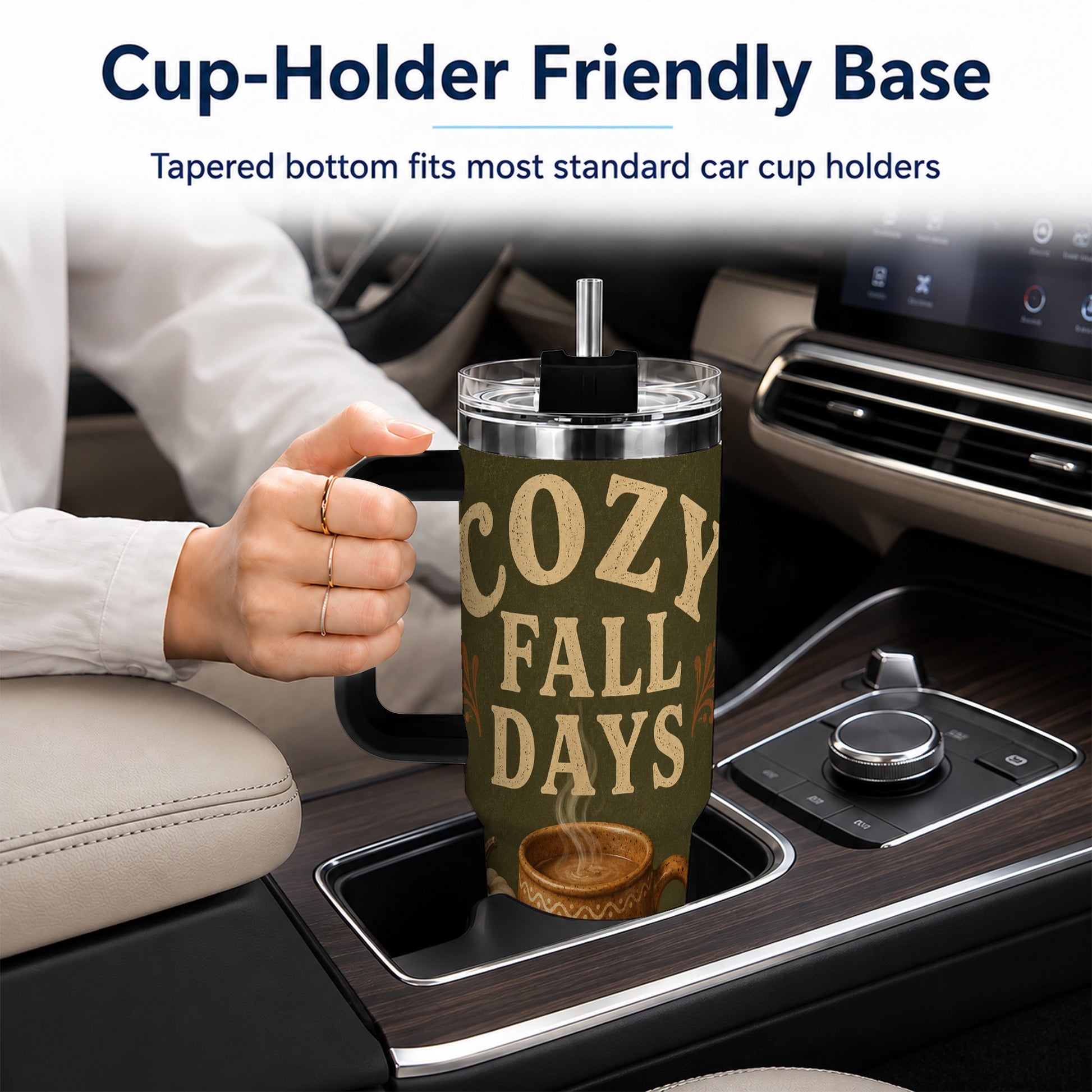 #pl[40oz|Black] Cozy Autumn 40oz Tumbler with Handle, Pumpkin Travel Cup