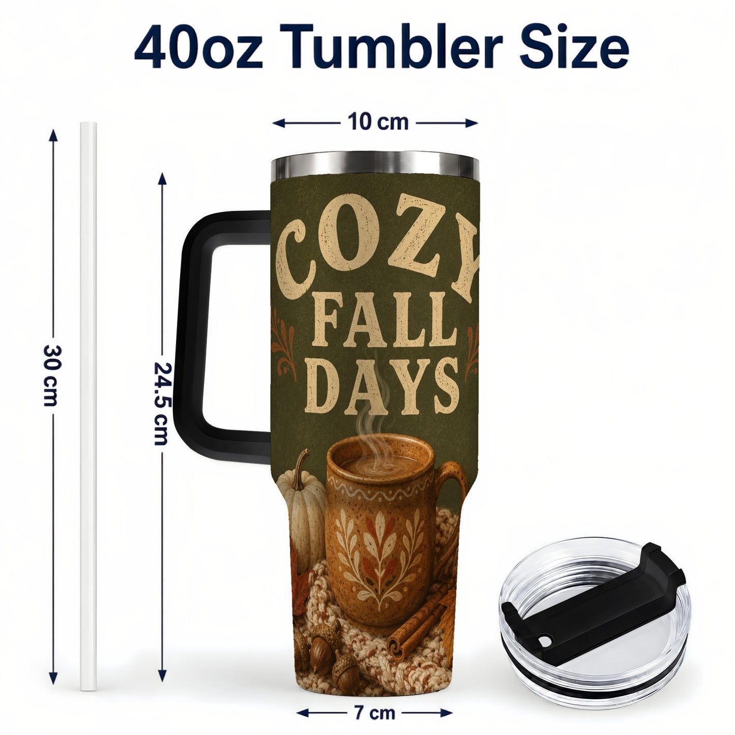 #pl[40oz|Black] Cozy Autumn 40oz Tumbler with Handle, Pumpkin Travel Cup