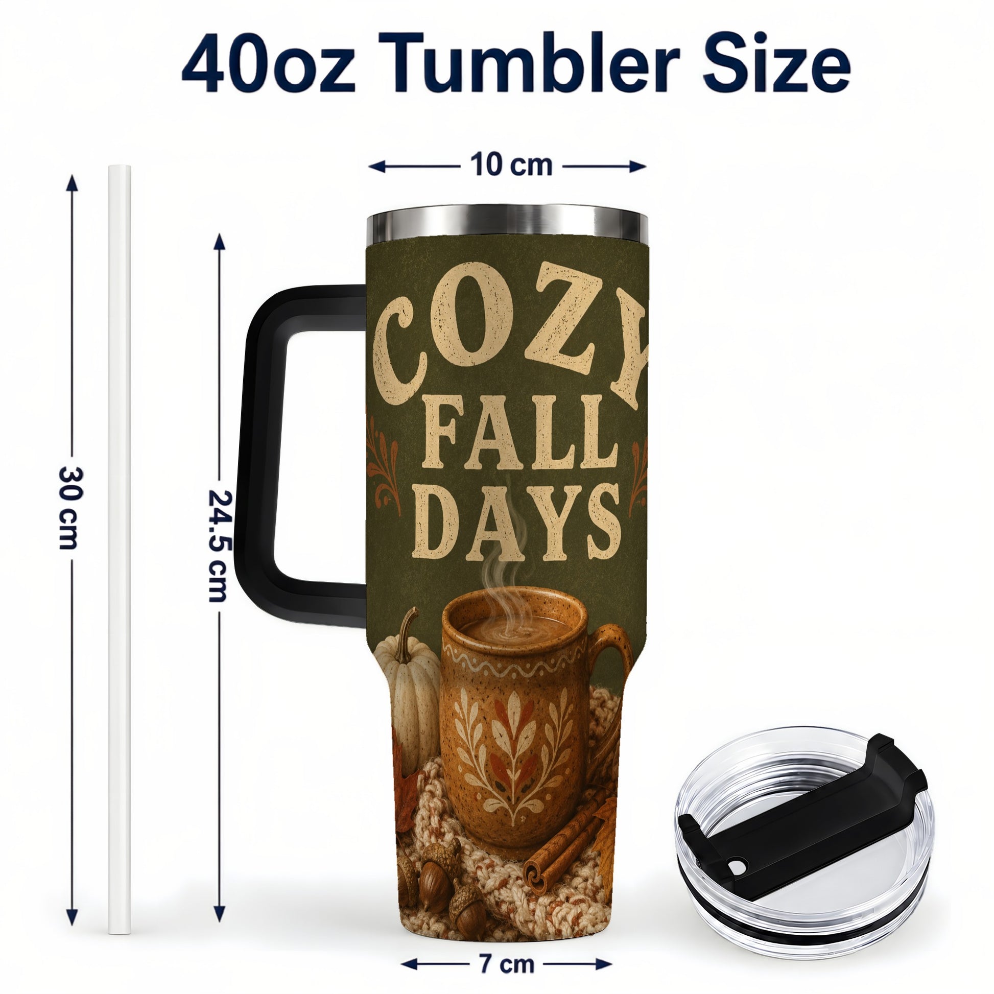 #pl[40oz|Black] Cozy Autumn 40oz Tumbler with Handle, Pumpkin Travel Cup