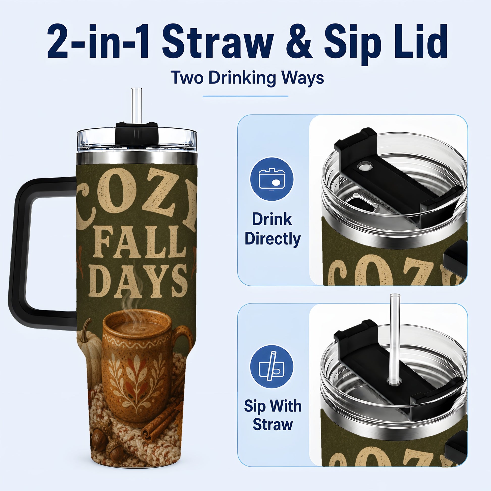 #pl[40oz|Black] Cozy Autumn 40oz Tumbler with Handle, Pumpkin Travel Cup