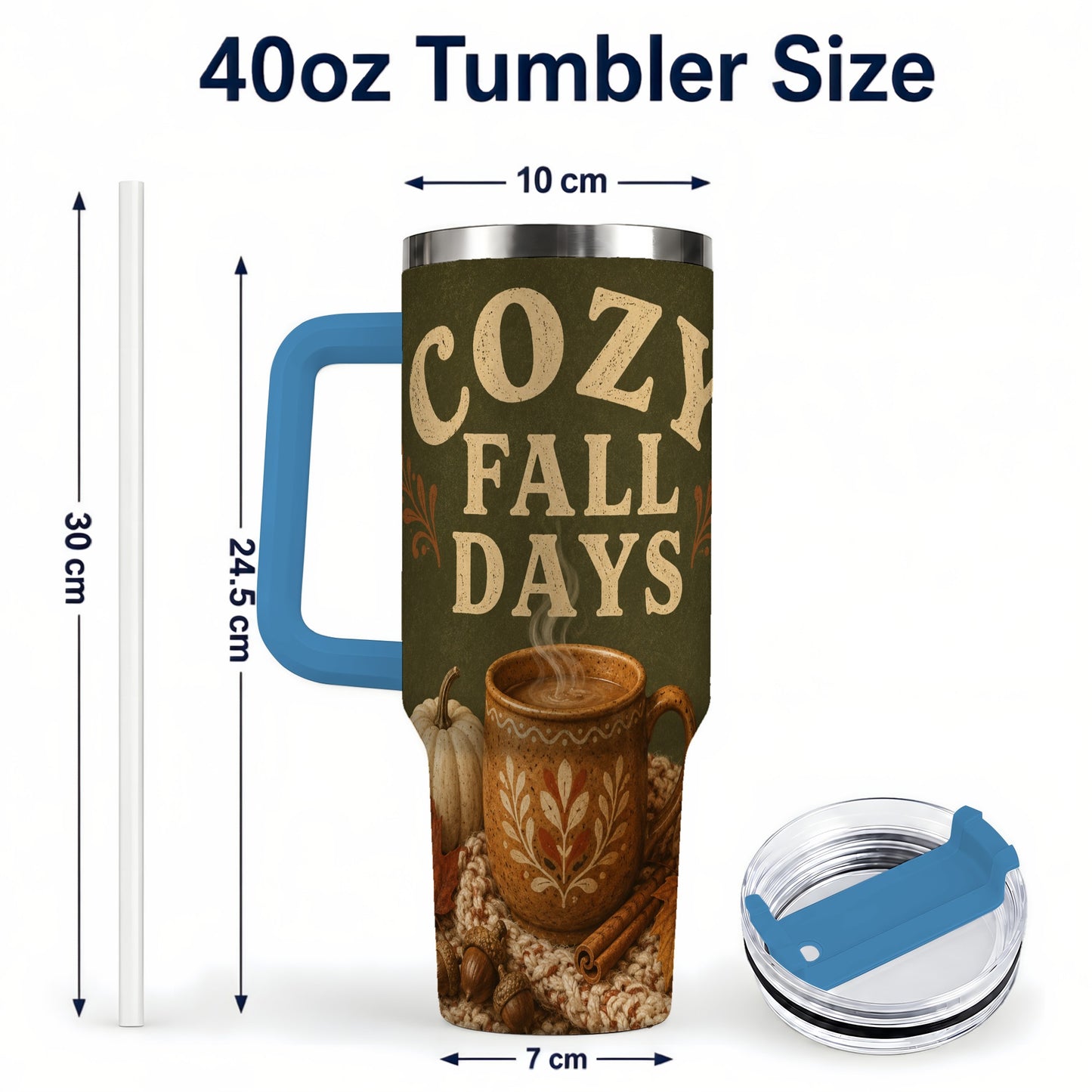 #pl[40oz|Blue] Cozy Autumn 40oz Tumbler with Handle, Pumpkin Travel Cup