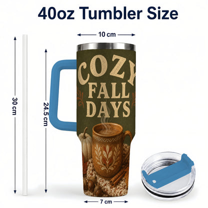 #pl[40oz|Blue] Cozy Autumn 40oz Tumbler with Handle, Pumpkin Travel Cup