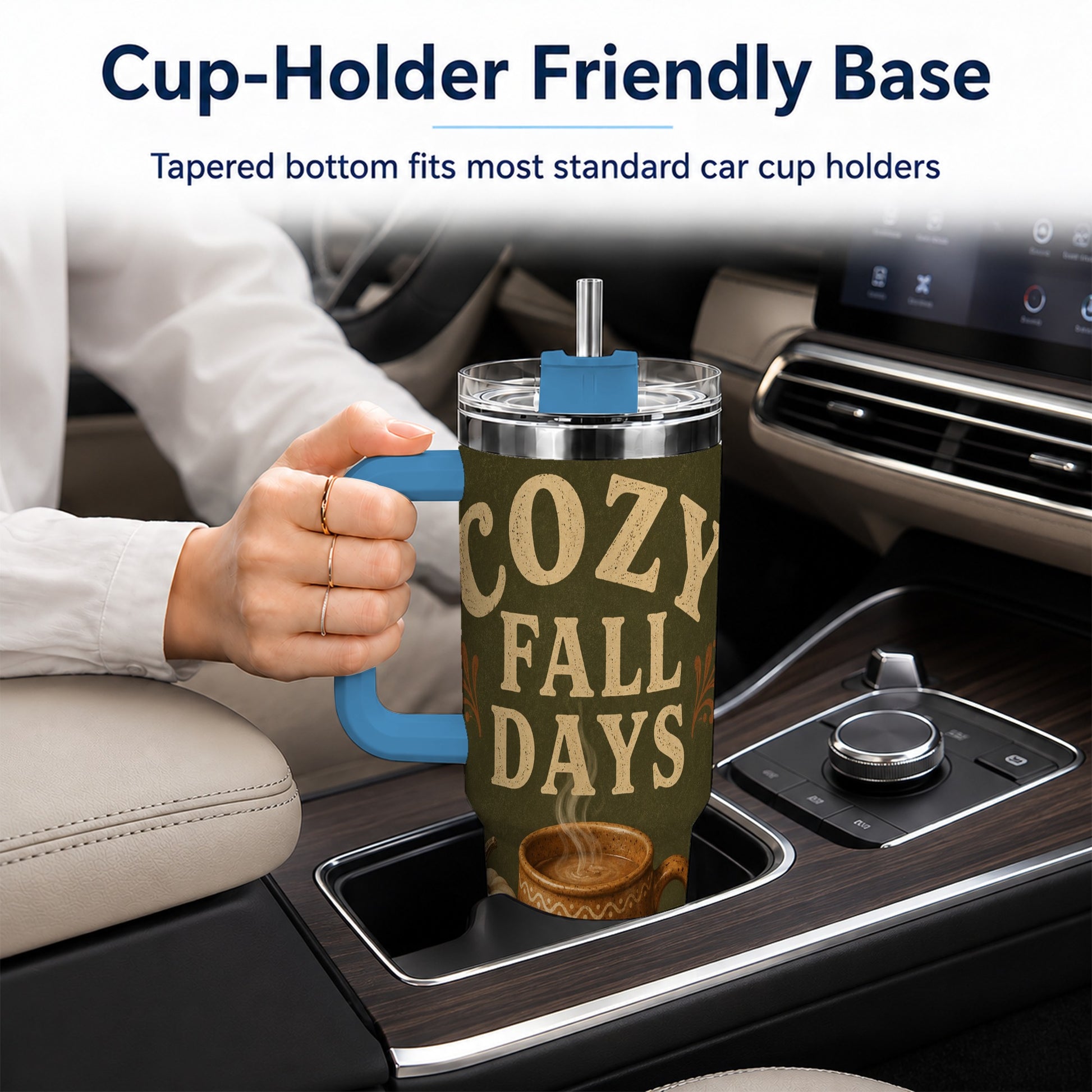 #pl[40oz|Blue] Cozy Autumn 40oz Tumbler with Handle, Pumpkin Travel Cup