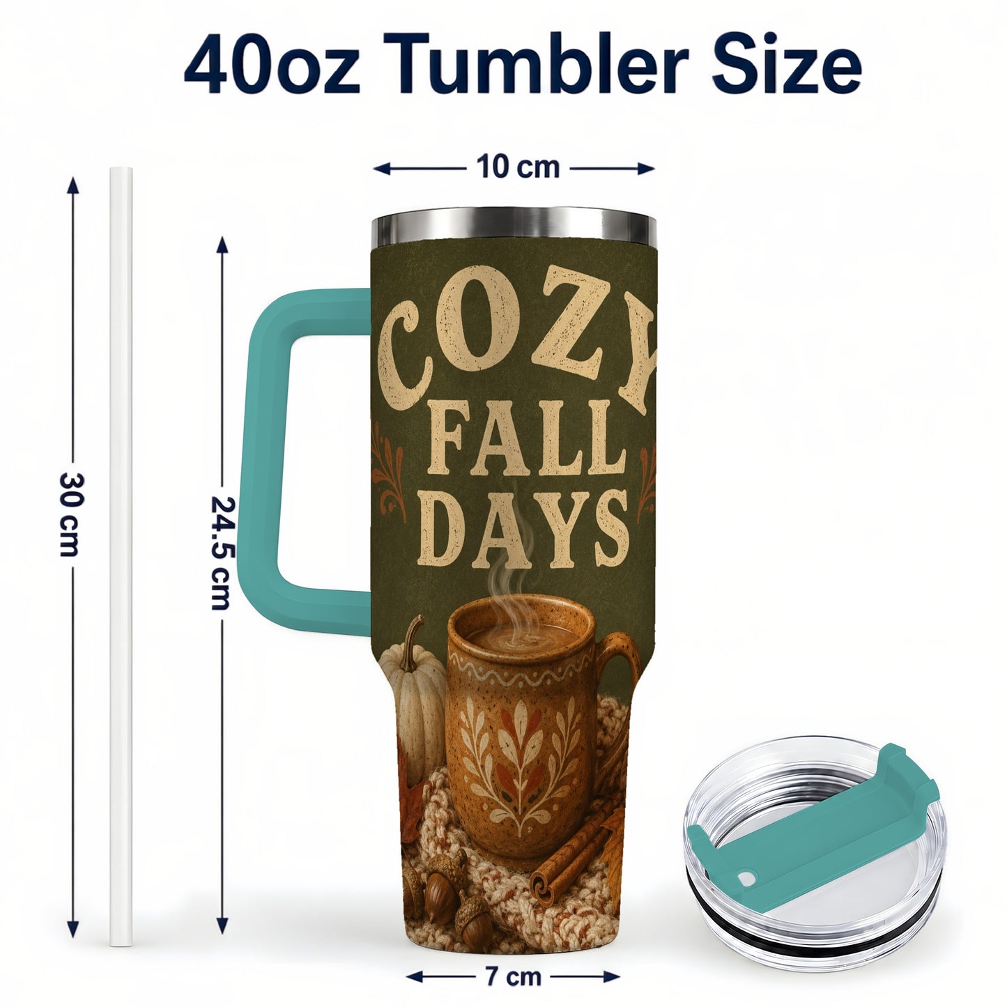 #pl[40oz|Green] Cozy Autumn 40oz Tumbler with Handle, Pumpkin Travel Cup