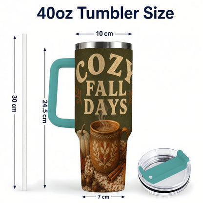 #pl[40oz|Green] Cozy Autumn 40oz Tumbler with Handle, Pumpkin Travel Cup