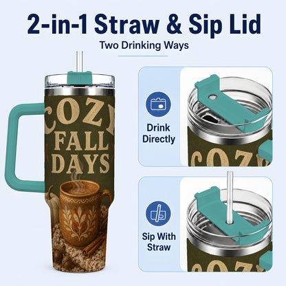 #pl[40oz|Green] Cozy Autumn 40oz Tumbler with Handle, Pumpkin Travel Cup