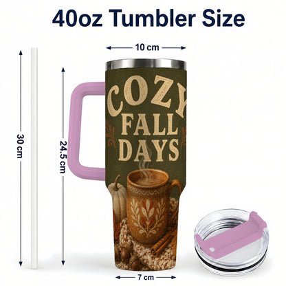 #pl[40oz|Pink] Cozy Autumn 40oz Tumbler with Handle, Pumpkin Travel Cup