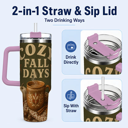 #pl[40oz|Pink] Cozy Autumn 40oz Tumbler with Handle, Pumpkin Travel Cup