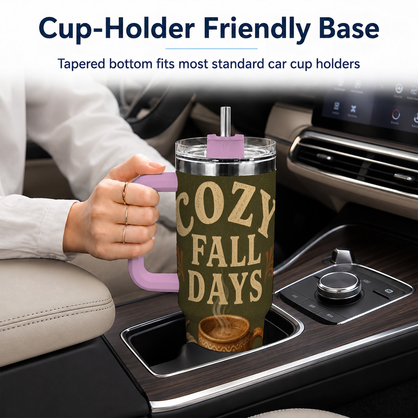 #pl[40oz|Pink] Cozy Autumn 40oz Tumbler with Handle, Pumpkin Travel Cup