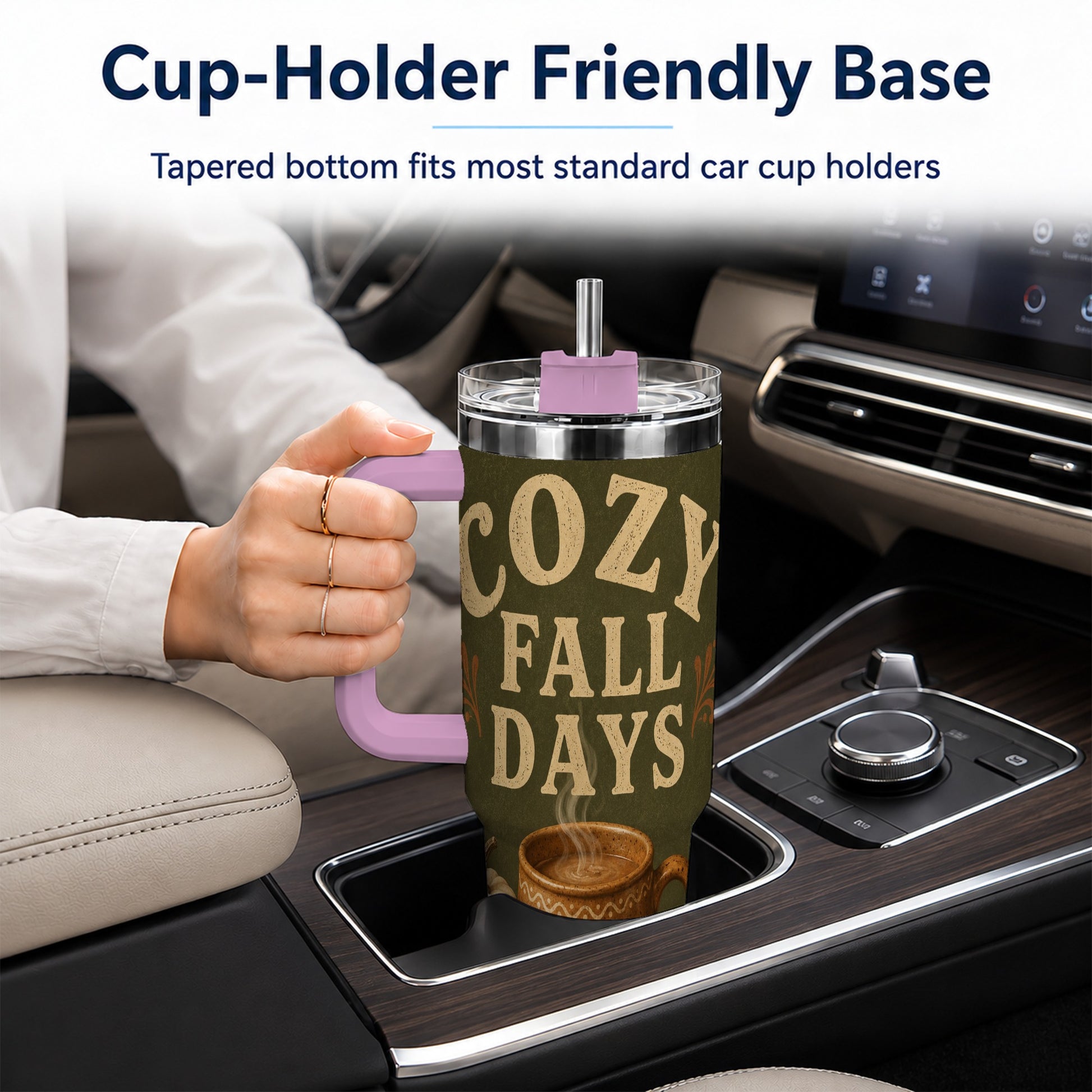 #pl[40oz|Pink] Cozy Autumn 40oz Tumbler with Handle, Pumpkin Travel Cup