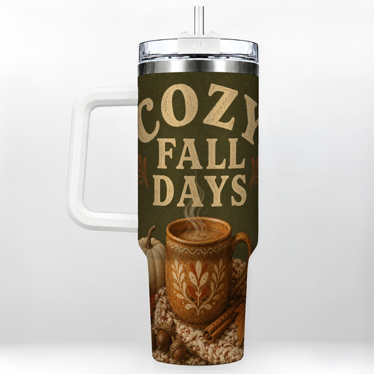 #pl[40oz|White] Cozy Autumn 40oz Tumbler with Handle, Pumpkin Travel Cup