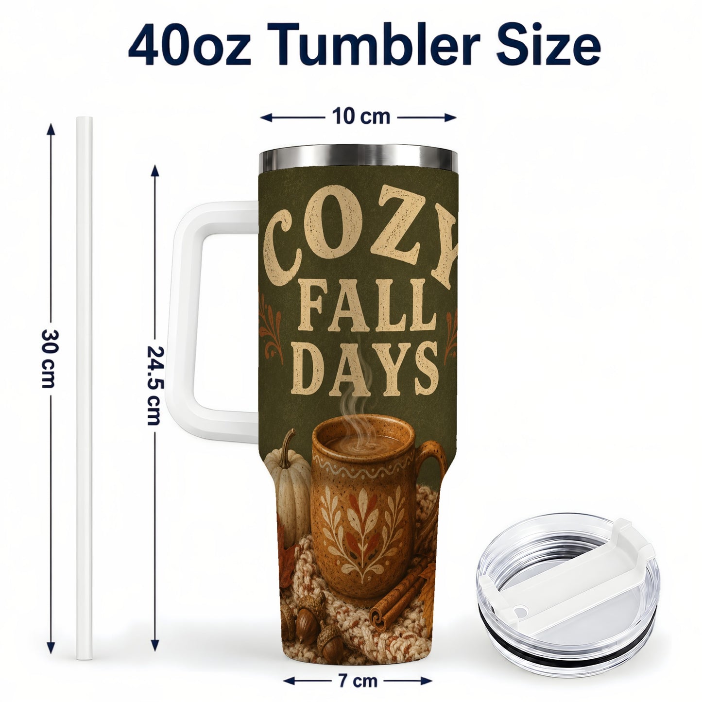 #pl[40oz|White] Cozy Autumn 40oz Tumbler with Handle, Pumpkin Travel Cup