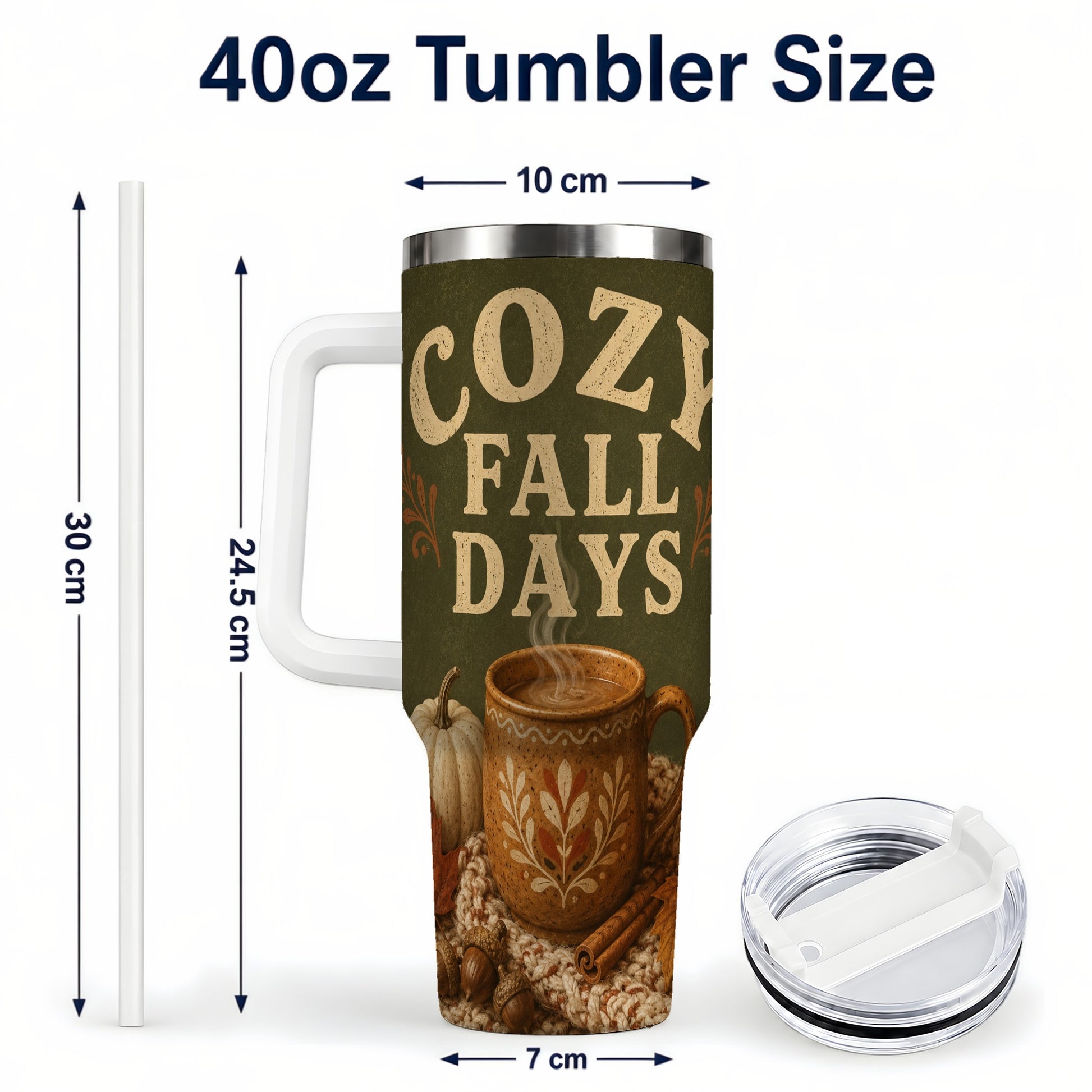 #pl[40oz|White] Cozy Autumn 40oz Tumbler with Handle, Pumpkin Travel Cup