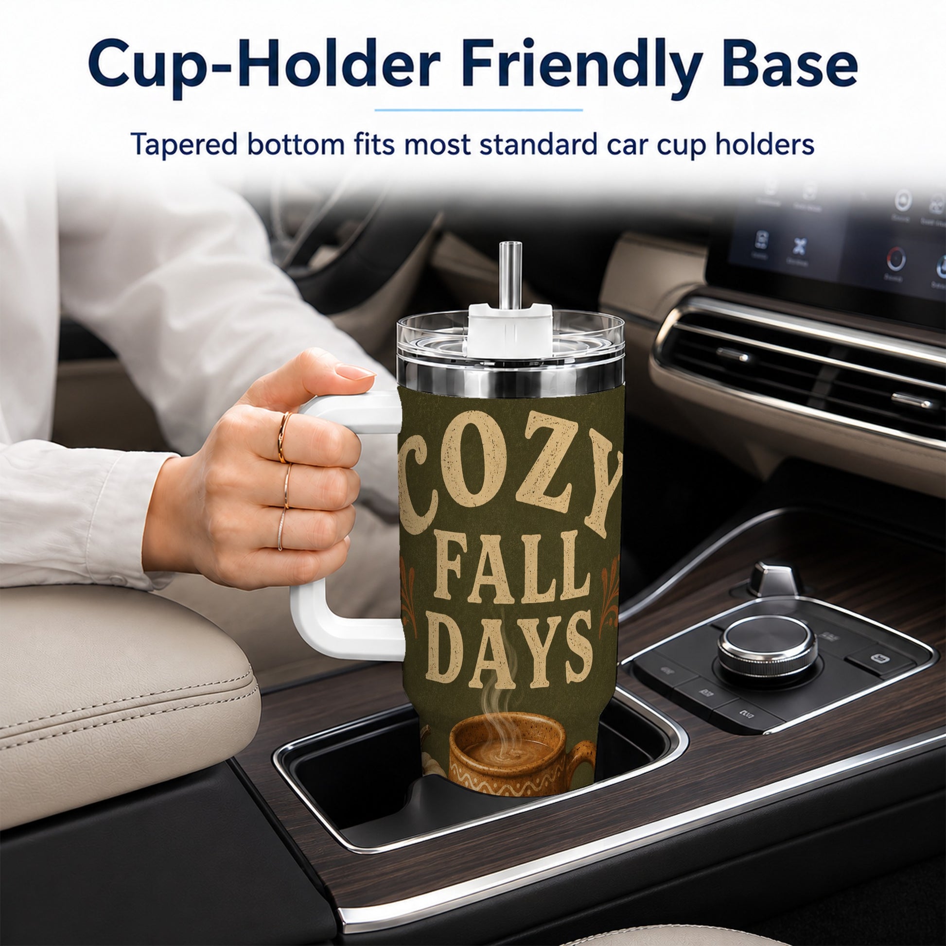 #pl[40oz|White] Cozy Autumn 40oz Tumbler with Handle, Pumpkin Travel Cup
