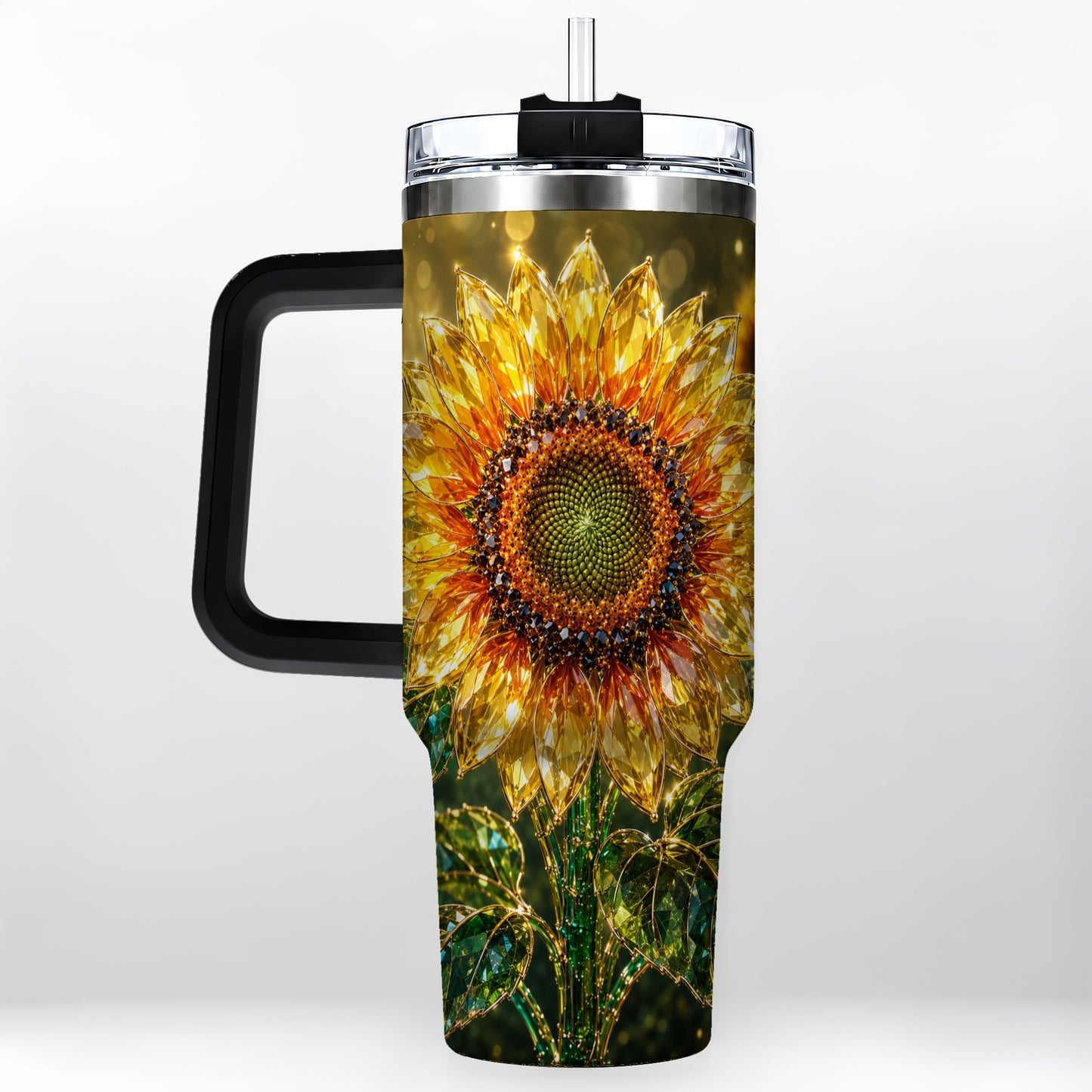 #pl[40oz|Black] Radiant Sunflower 40oz Tumbler with Handle, Floral Travel Cup